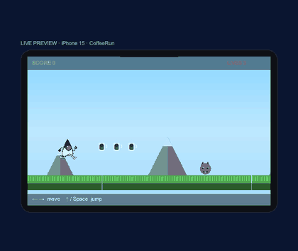 Duke&rsquo;s Coffee Run, a 2D platformer built with the Game Builder